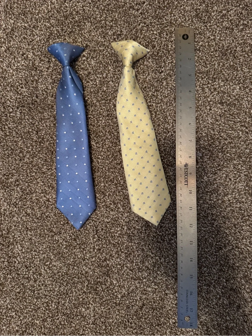 2 Clip On Neckties-Never Worn- Polka Dot & Yellow Micro-Pattern